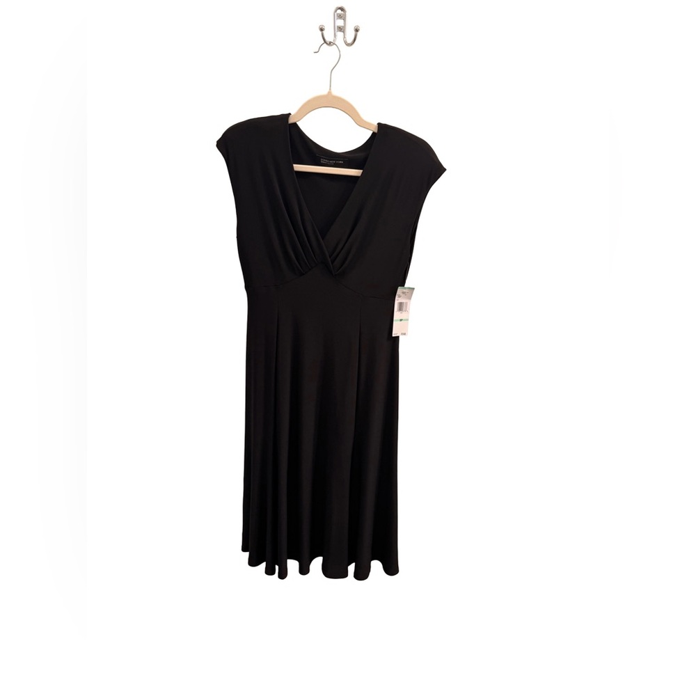 Jones New York Classic Black V Neck Midi Dress